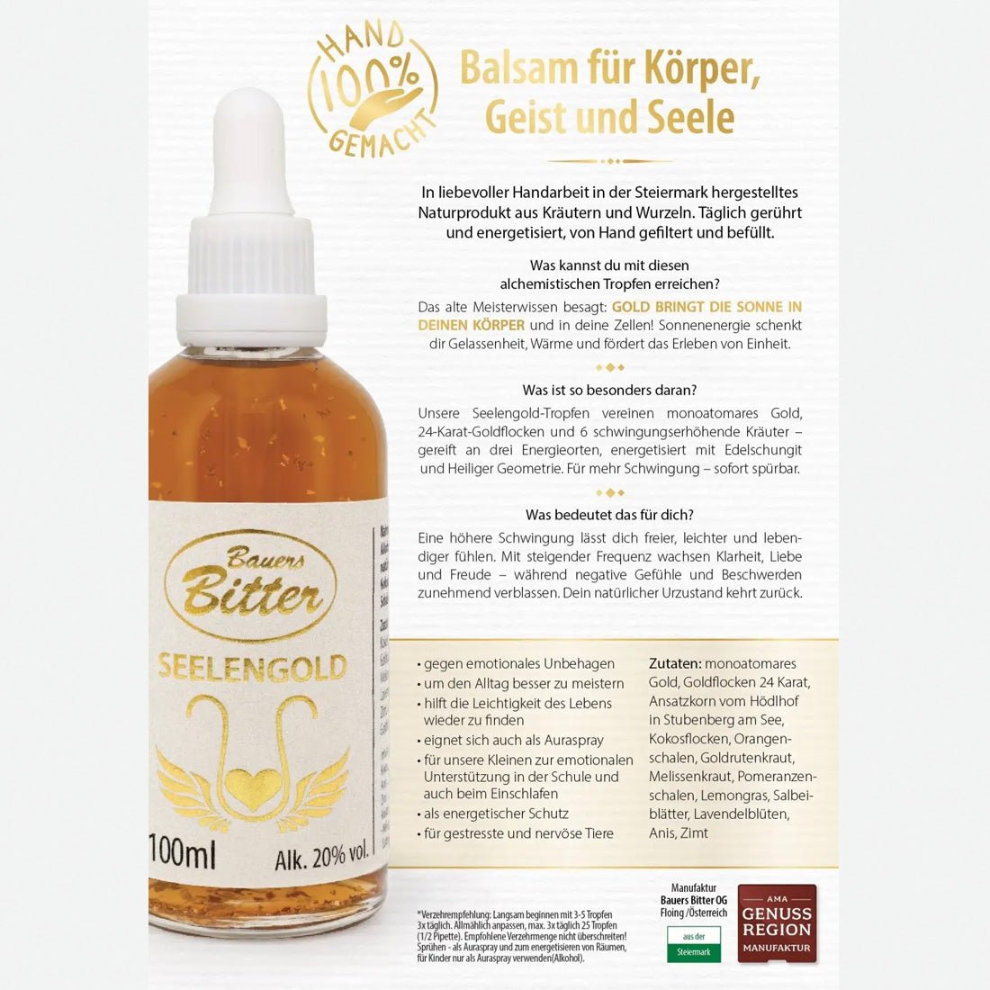 Bauers Bitter Mundgeblasenes Herz mit Seelengold - BLG Beautiful Life